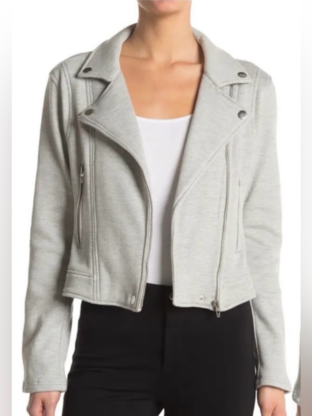 Blank NYC Moto Sweatshirt Jacket, Cloud Grey, Medium